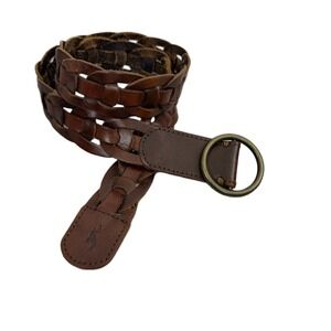 Hollister Belt Womens XS/S Brown Leather Braided Woven O-Ring Buckle